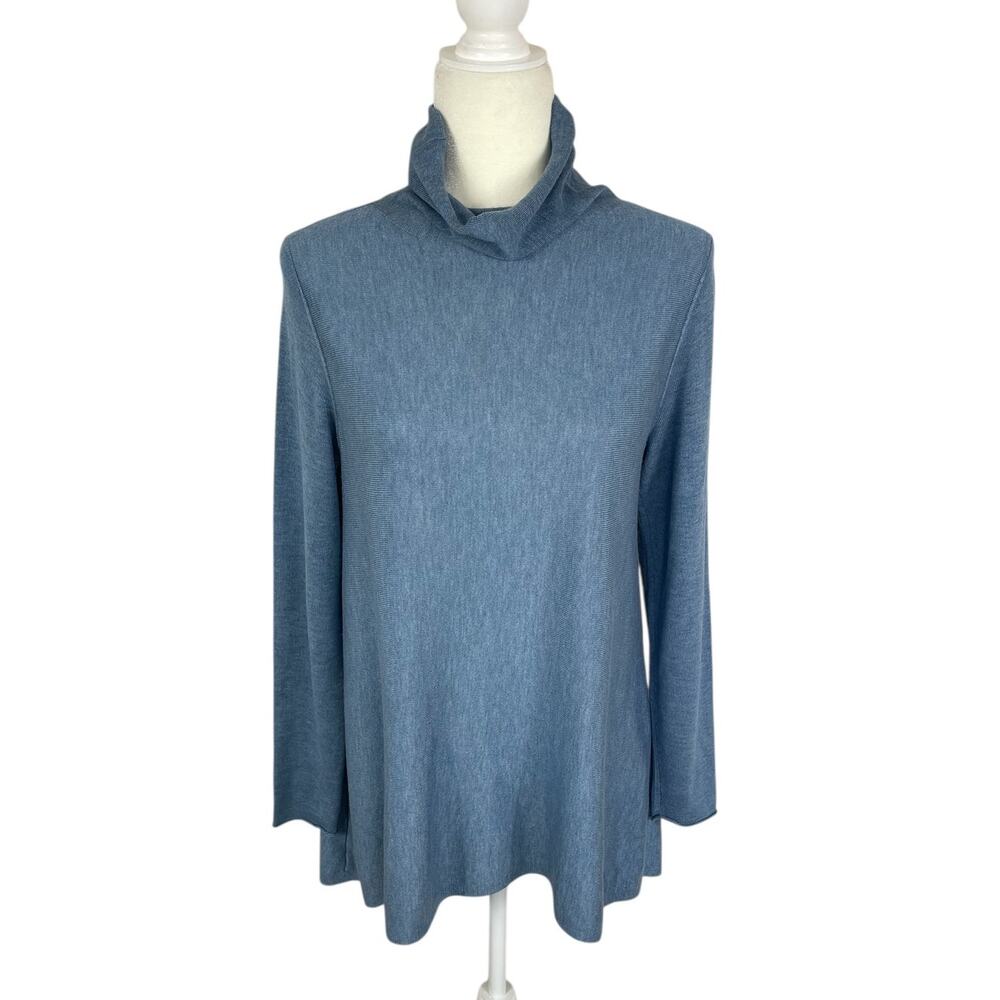 Eileen Fisher Merino Wool Tencel Turtleneck Tunic Sweater Size Small Minimalist